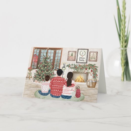 3人の男の子のあったかい家族 Fireside Family Christmas シーズンカード (正面)