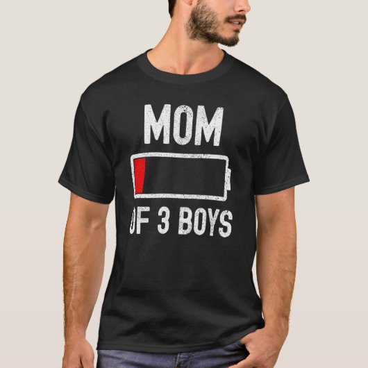 3人の男の子のママ低電池エネルギー皮肉Mo Tシャツ (正面)