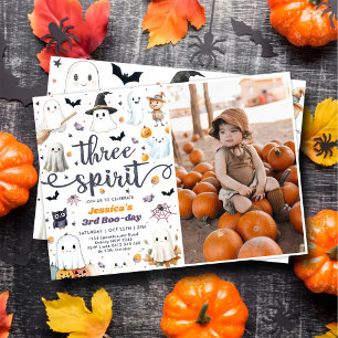 3人の精霊 かわいい ハロウィン ゴースト 3歳の誕生日 招待状