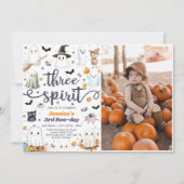 3人の精霊 かわいい ハロウィン ゴースト 3歳の誕生日 招待状 (正面)