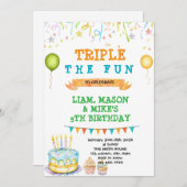 3人の誕生日パーティーの招待 招待状 (正面/裏面)