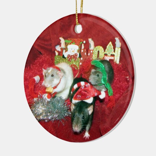 3人の賢い女の子ペットラットのクリスマスのオーナメント セラミックオーナメント (左)
