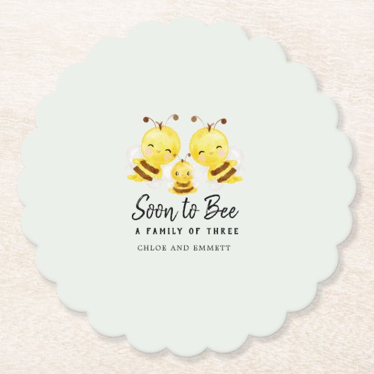 3人の赤ちゃんシャワーの家族になるカスタムに ペーパーコースター (正面)