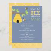 3人の赤ちゃんシャワーの家族になる 招待状 (正面/裏面)