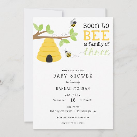 3人の赤ちゃんシャワーの家族になる 招待状 (正面)