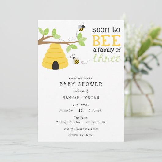 3人の赤ちゃんシャワーの家族になる 招待状 (スタンド正面)