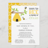 3人の赤ちゃんシャワー家族へメール 招待状 (正面/裏面)