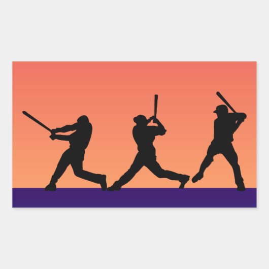 3人の野球選手 長方形シール (正面)