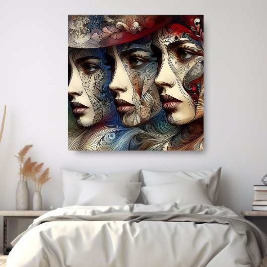 3人の雌エレガント顔プロフィールのアートワーク ポスター