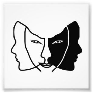 3人の顔の白黒のジェミニ フォトプリント           