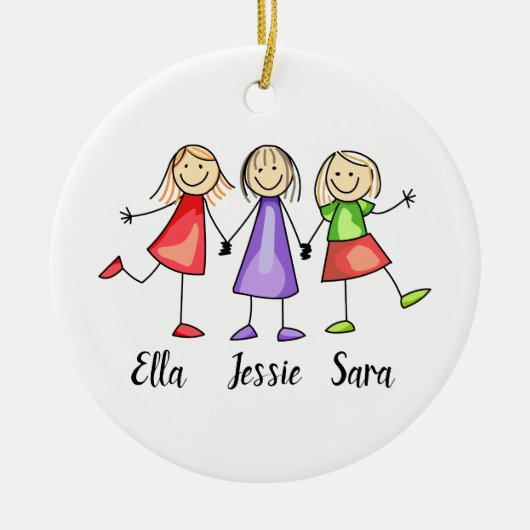 3人パーソナライズされたの子供 セラミックオーナメント (正面)