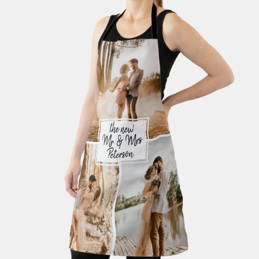 3人フォトグリッドのコラージュ結婚式の引き出物 エプロン (インサイチュ)