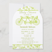 3人乗りレトロライム色自転車ベビーシャワー 招待状 (正面)