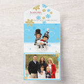 3人家族で顔をクリスマス雪だるまに追加 オールインワン招待状 (内側)