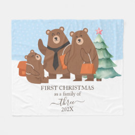 3人家族の初めてのクリスマス ベア フリースブランケット