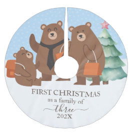 3人家族の初めてのクリスマス ベア ブラッシュドポリエステルツリースカート