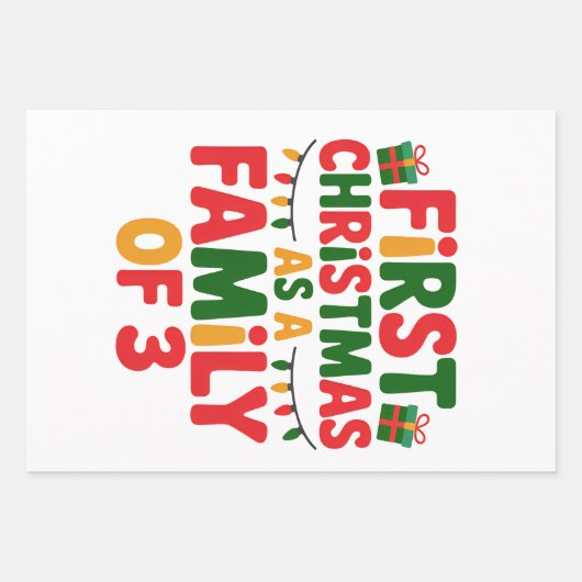 3人家族の初めてのクリスマス 楽しいお揃い ラッピングペーパーシート (正面)