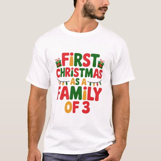 3人家族の初めてのクリスマス 楽しいお揃い Tシャツ (正面)