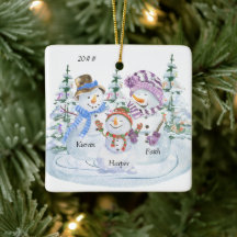 3人家族の可愛い雪だるまのクリスマスパーソナライズグッズ