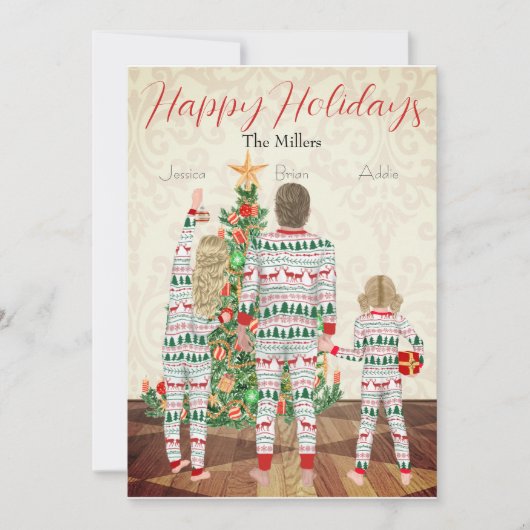 3人家族向けの平型ホリデーカード シーズンカード (正面)