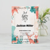 3人応援3歳の誕生日キツネ、フクロウ、鹿 招待状 (スタンド正面)