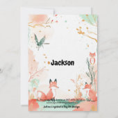 3人応援3歳の誕生日キツネ、フクロウ、鹿 招待状 (裏面)