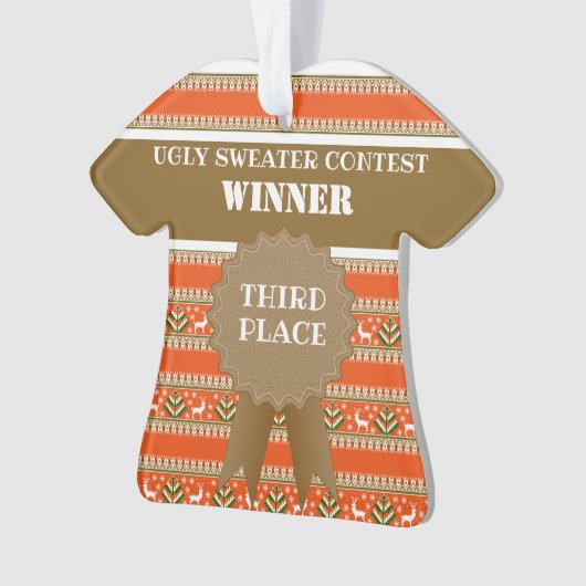 3位の醜いクリスマスセーターのコンテスト優勝 オーナメント (正面)