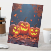 3個のカボチャが笑っている 台座サイン (インサイチュ)