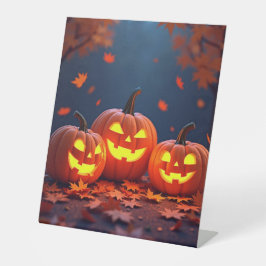 3個のカボチャが笑っている 台座サイン