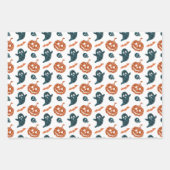 3個のカボチャと幽霊たちラッピング紙 ラッピングペーパーシート (正面3)