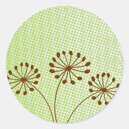 3個の茶色のタンポポの秋の花のステッカー ラウンドシール (正面)