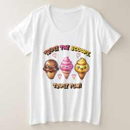 3倍のスクープでトリプルおもしろい! プラスサイズTシャツ
