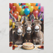 3倍の喜び:ロバの三つ子の誕生日パーティー 招待状 (正面/裏面)