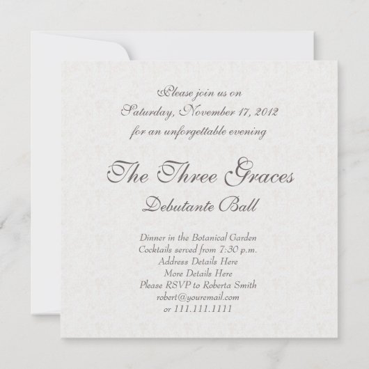 3優美のデビュタントのCotillionの球のヴィンテージ 招待状 (裏面)