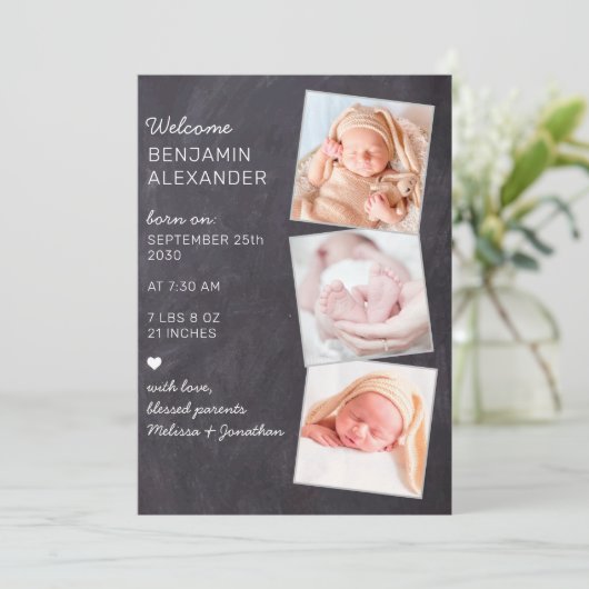 3光素朴新生児シャルボード誕生 案内状 (スタンド正面)