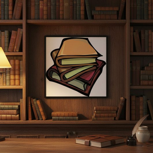 3冊の古書が重ね合わされた ポスター