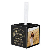 3写真おめでとうございますブラックと金ゴールド卒業 キューブオーナメント (正面アングル)