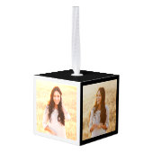 3写真おめでとうございますブラックと金ゴールド卒業 キューブオーナメント (裏面アングル)