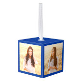 3写真おめでとうございます王室のブルー卒業 キューブオーナメント (裏面アングル)