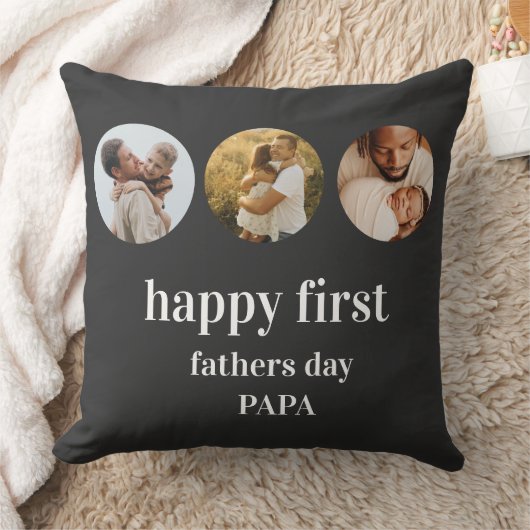 3写真おもしろいコラージュ幸せなファースト・ファーザー日パパ クッション (ブランケット)