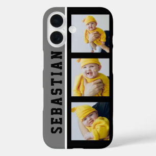 3写真と名前ユニークカスタムのパーソナライズされた iPhone 16ケース