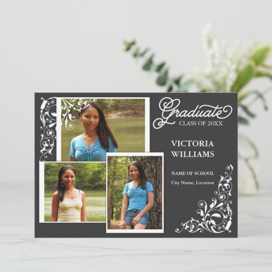 3写真と渦巻き型卒業発表 招待状 (スタンド正面)