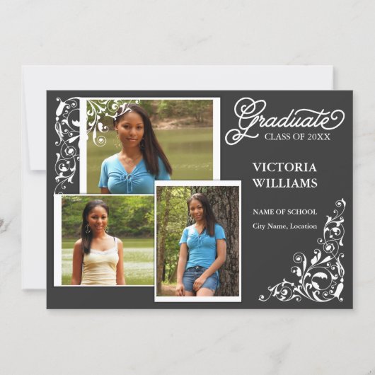 3写真と渦巻き型卒業発表 招待状 (正面)