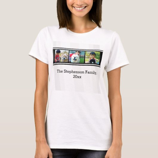 3写真のフィルムのストリップの名前入りな写真 Tシャツ (正面)