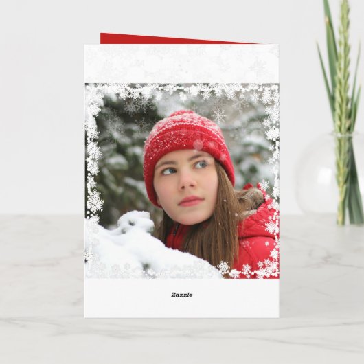 3写真ウィンドウ雪の結晶オーバーレイMerry Christmas シーズンカード (裏面)