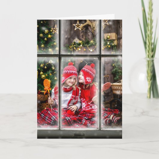 3写真ウィンドウ雪の結晶オーバーレイMerry Christmas シーズンカード (正面)