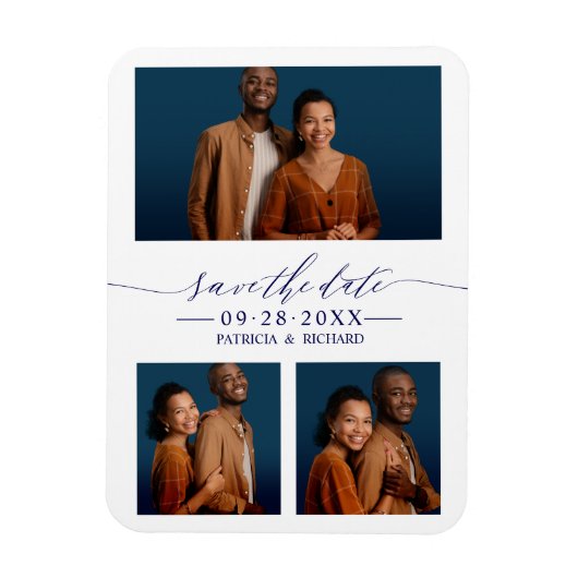 3写真ウェディング日付を保存 マグネット (縦)