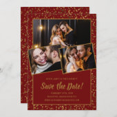 3写真エレガントブルゴーニュ赤金ゴールド セーブザデート (正面/裏面)