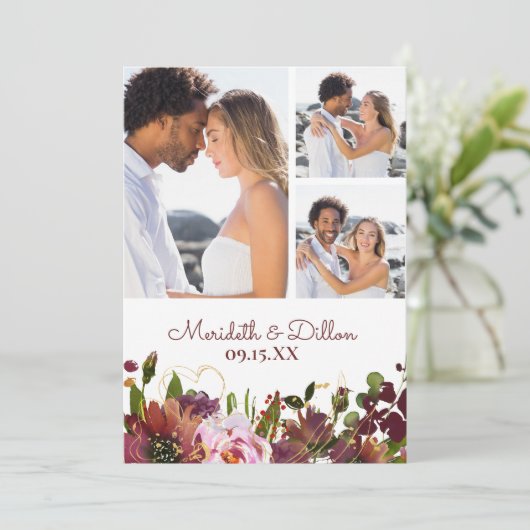 3写真エレガントブルゴーニュ金ゴールド赤面ピンクフローラ セーブザデート (スタンド正面)