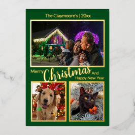 3写真エレガントメリークリスマスハッピーニューイヤー 箔シーズンカード